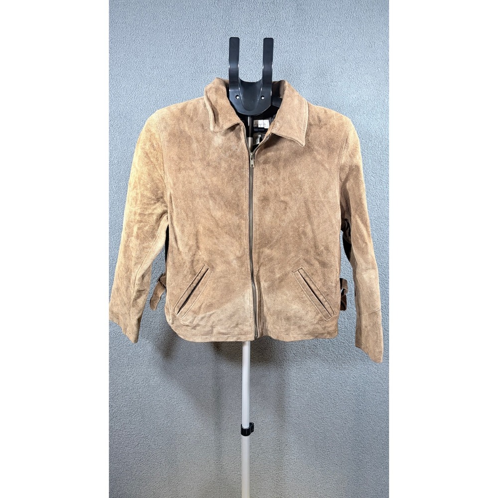 Petite Sophisticate Jacket Women 2P Tan Suede Leather Full Zip Side Buckle Italy